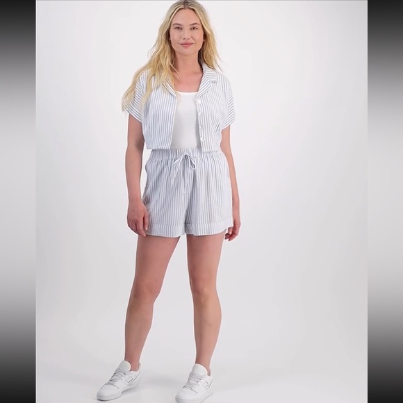 NWT And Now This Set Button-Front Linen Blend Shirt+High-Rise Pull On Shorts, S - Picture 4 of 5